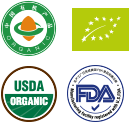 China Organic, EU Organic, USDA Organic, and FDA certification marks