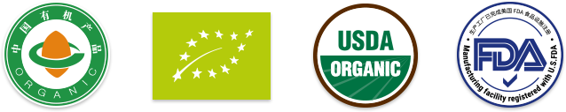 China Organic, EU Organic, USDA Organic, and FDA certification marks
