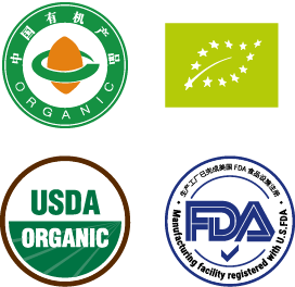 China Organic, EU Organic, USDA Organic, and FDA certification marks